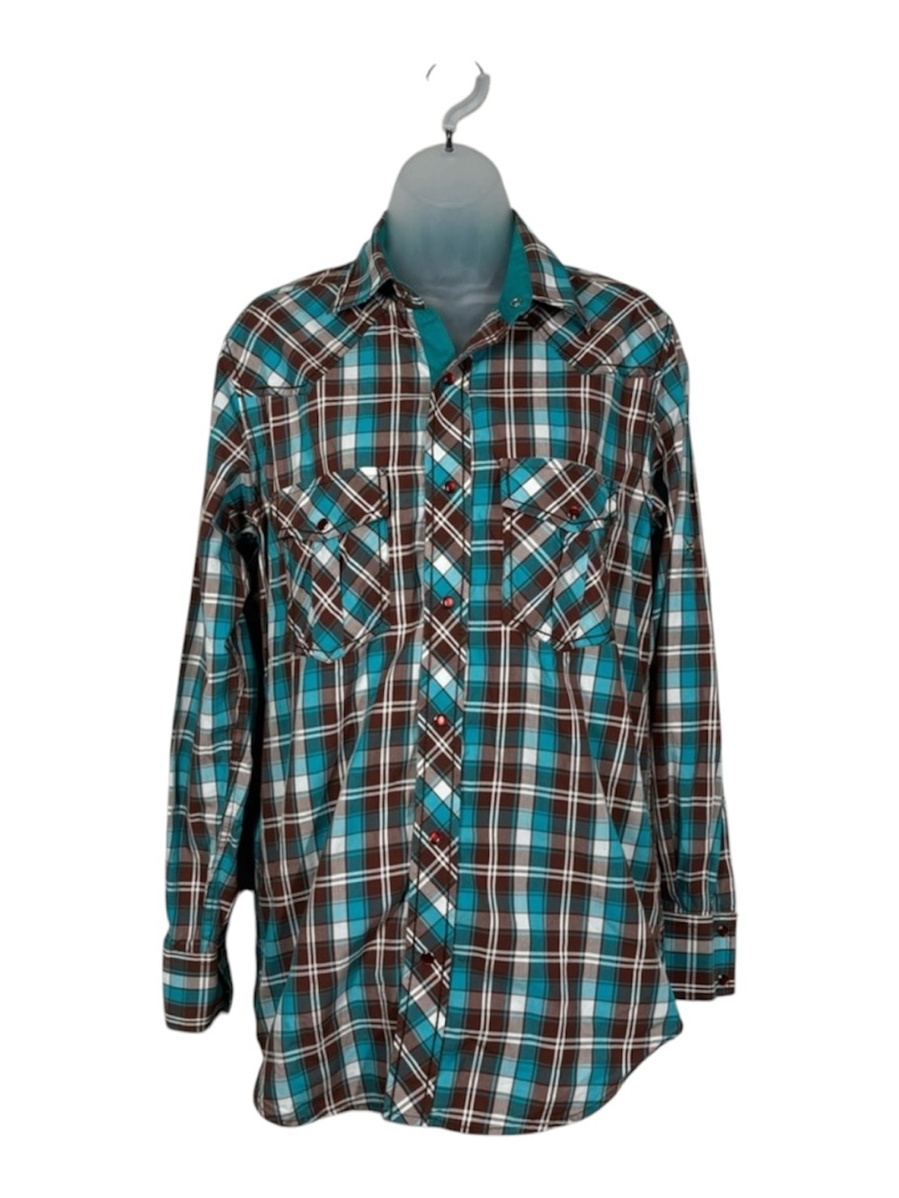 R U University Fit Plaid Western Pearl Snap Long Sleeve Men’s Shirt Size Small